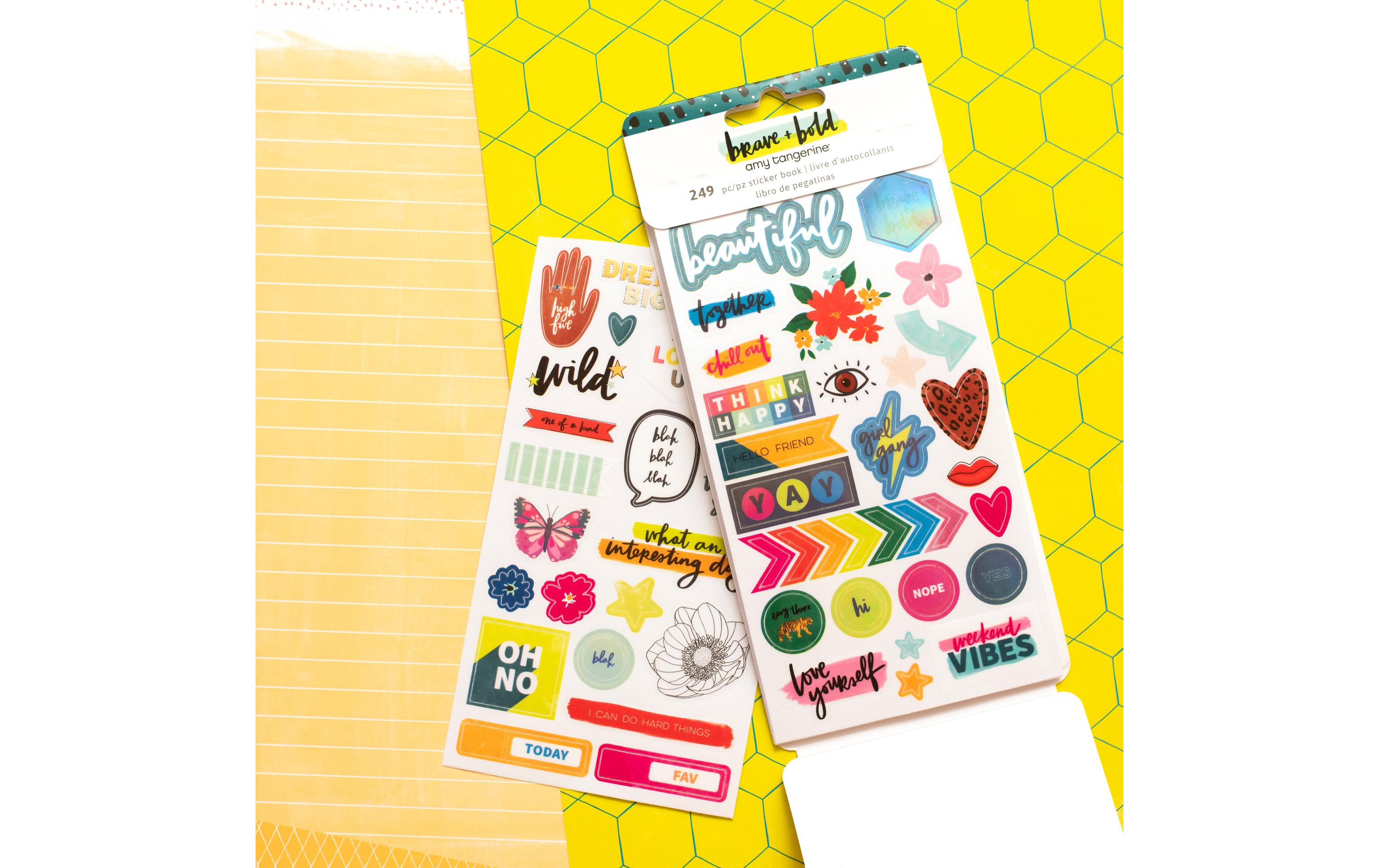 American Crafts Stickerbuch Bold + Brave 249 Stück, Mehrfarbig