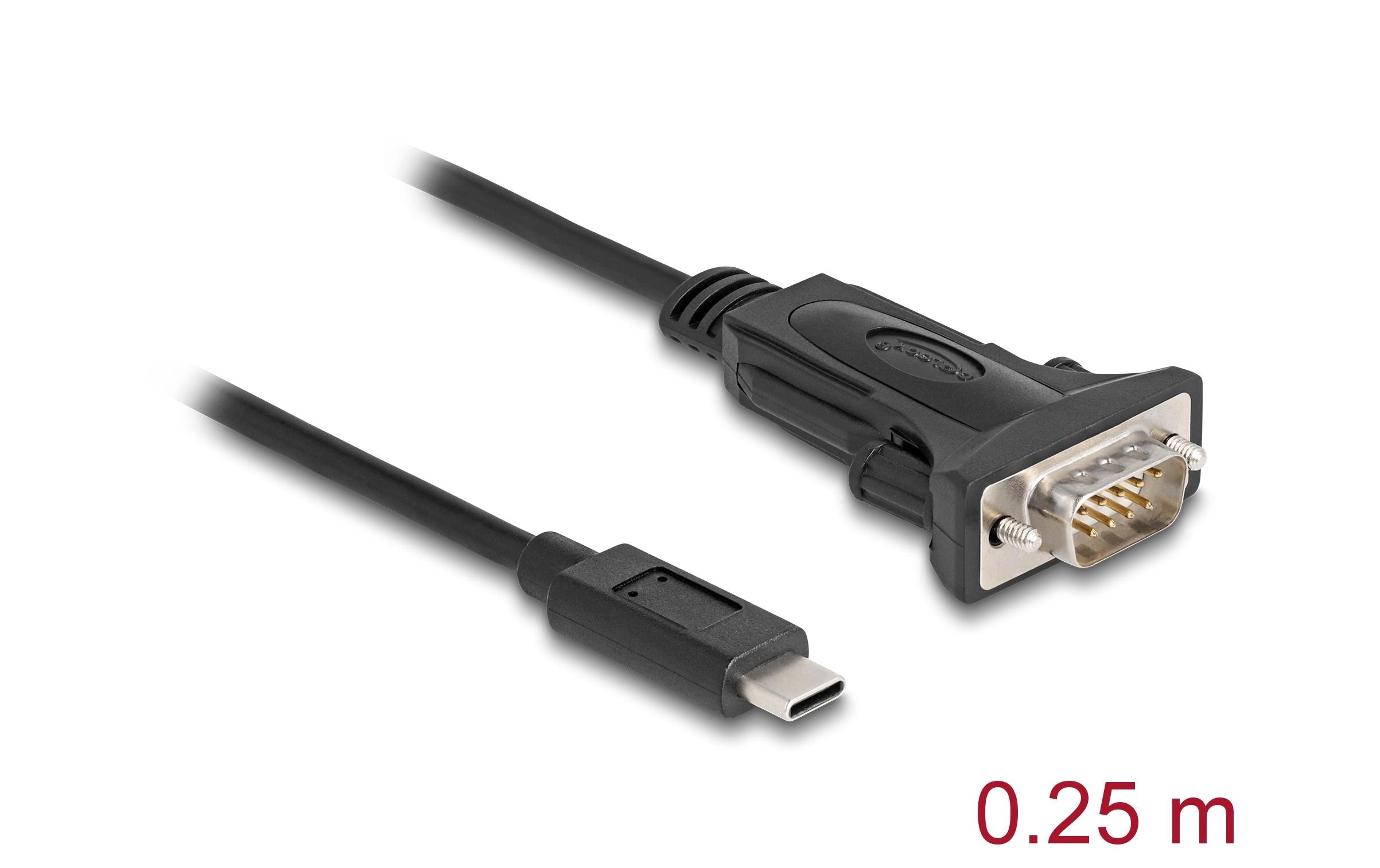 Delock Serial-Adapter USB-C – RS-232 D-Sub 9 Pin mit Schraube 0.25m
