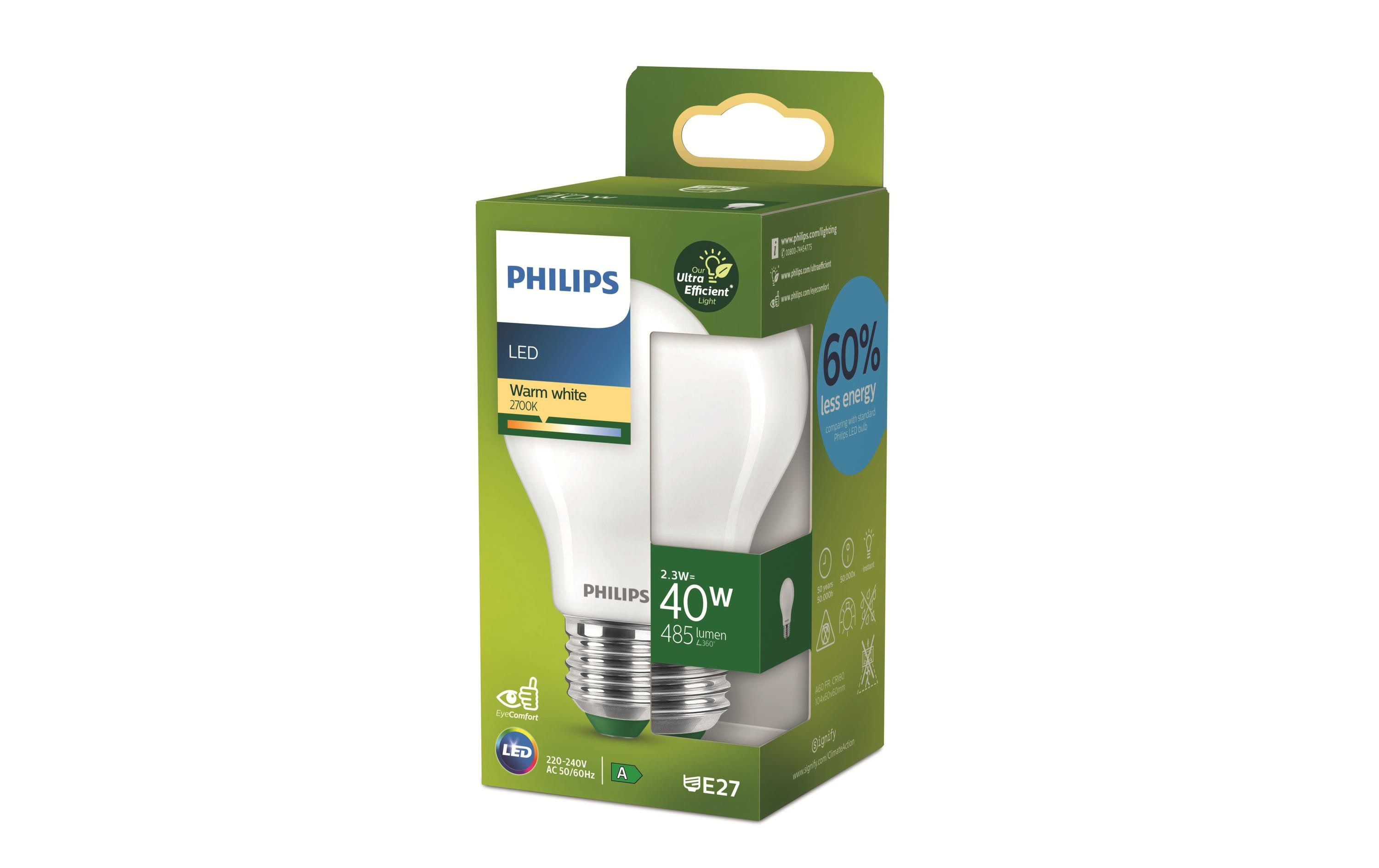 Philips Lampe E27 LED, Ultra-Effizient, Warmweiss, 40W Ersatz