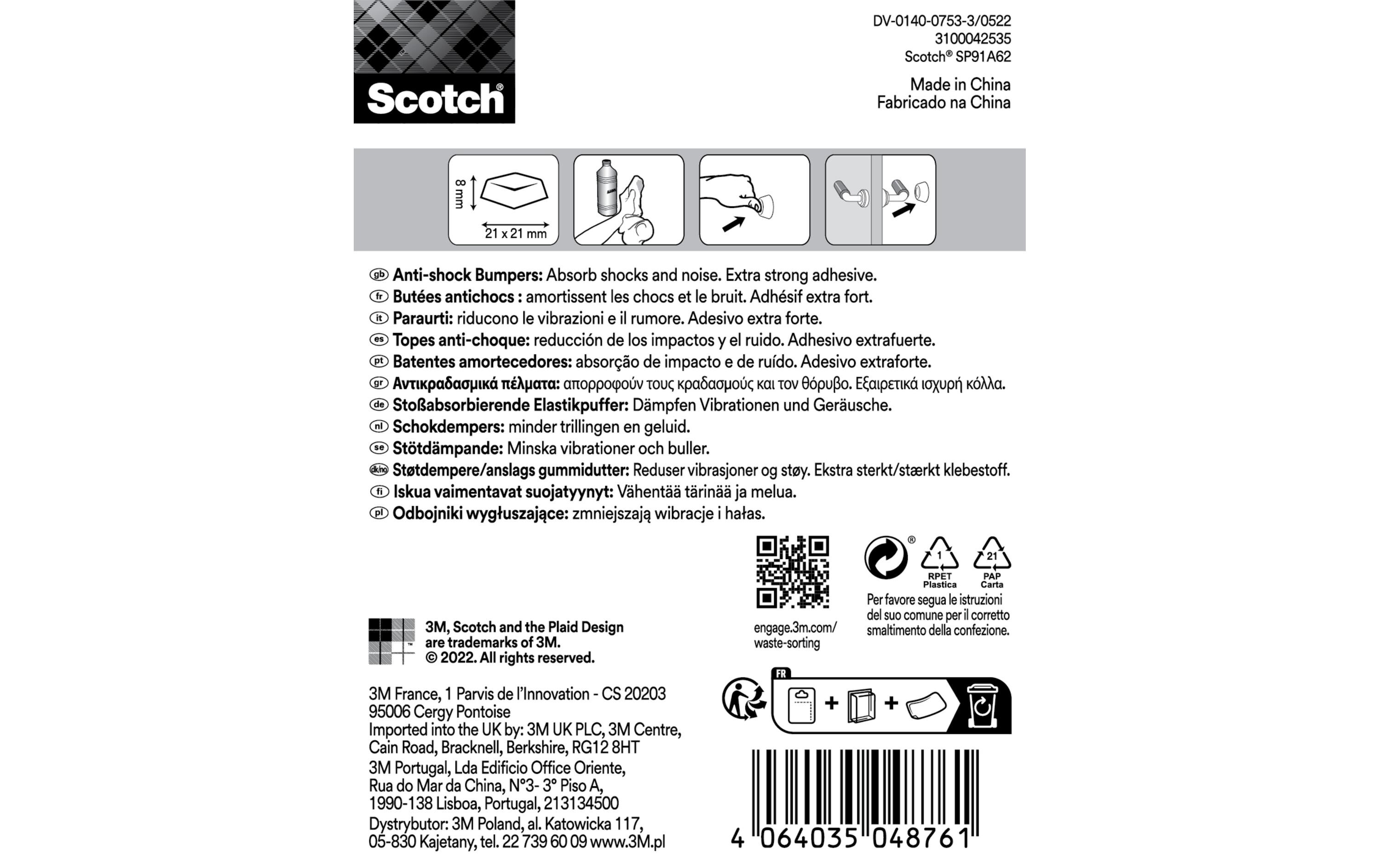 3M Schutzpuffer Anti Shock, 21 x 21 mm, Transparent, 6er Pack