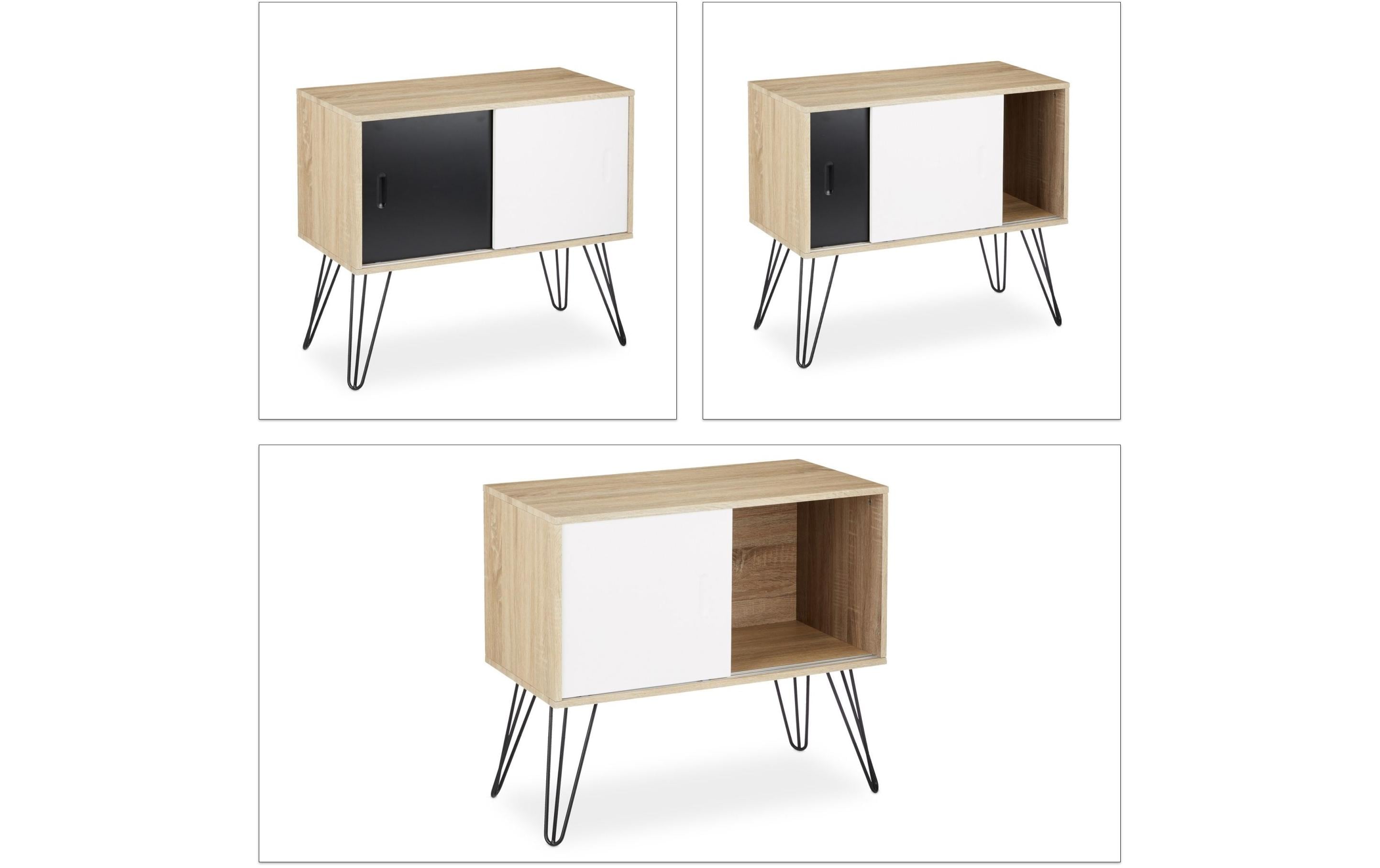 relaxdays Sideboard Retro 70 x 80 cm, Nature/Schwarz/Weiss